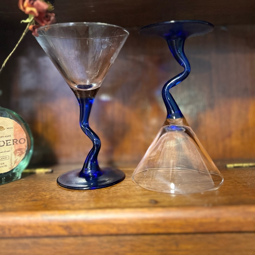 Mini Blue Swirl Stem Martini Glasses